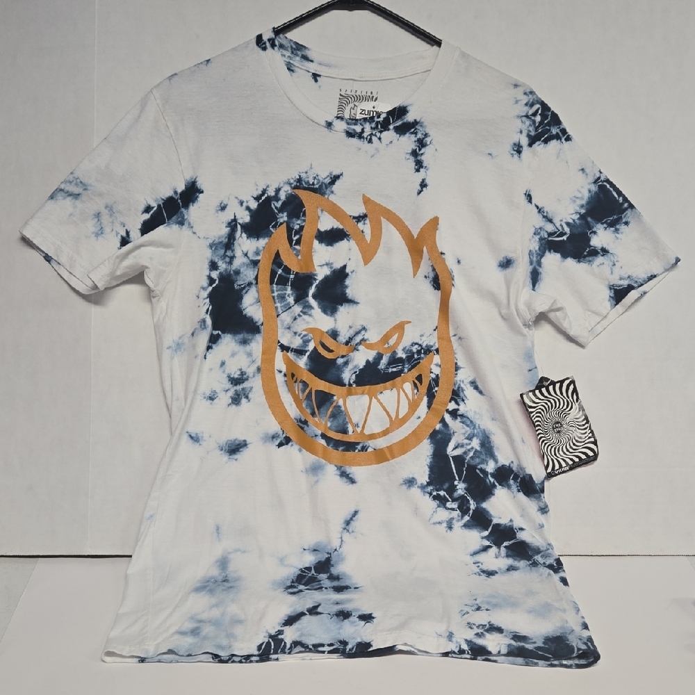 Spitfire Tie-Dye Blue On White T-shirt w/ Bold Logo Sz S